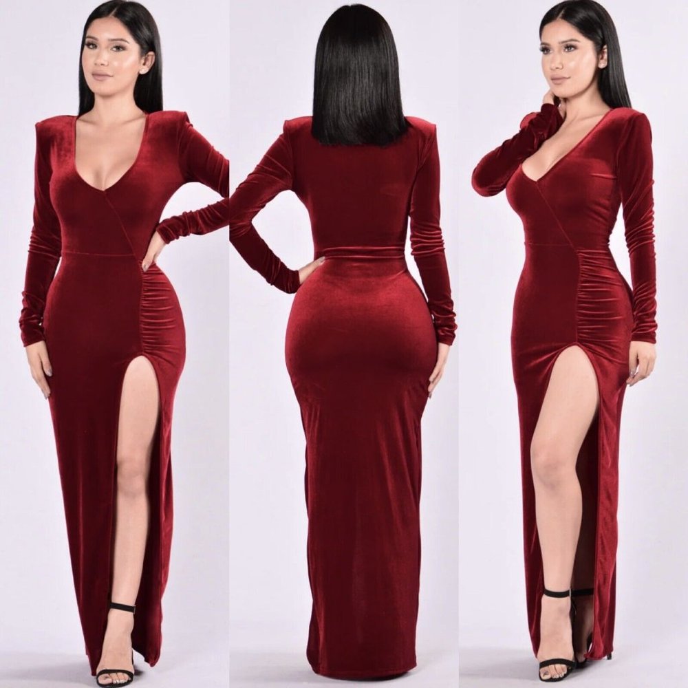 Fashion Nova Long Sleeve Velvet Dress